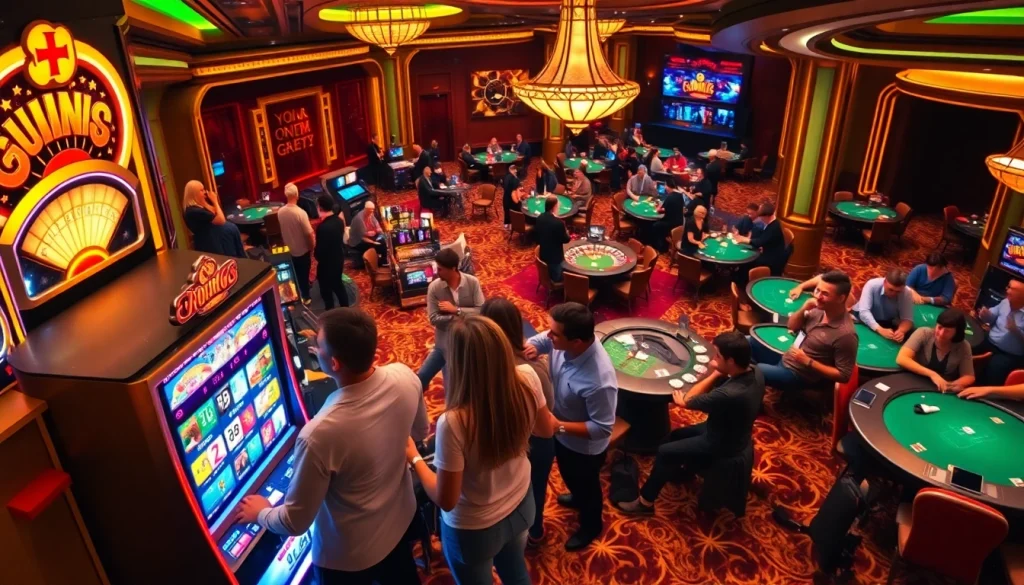 Experience the excitement of BDTK66 as players celebrate wins at a vibrant casino slot machine.