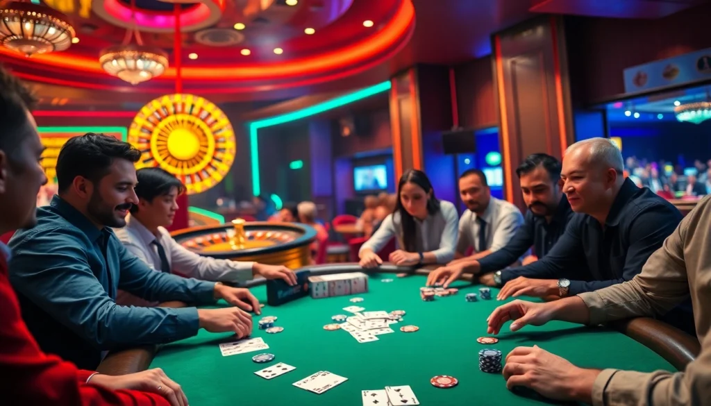 Kèo Nhà Cái 5 showcases an action-packed casino poker game with players engaging intensely.